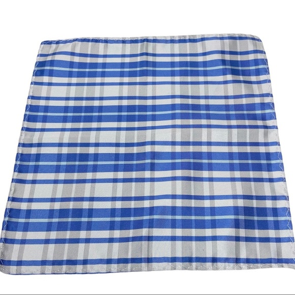 Men’s Suit Pocket Square 100% Polyester Blue and Grey Plaid Pattern. - Picture 2 of 4